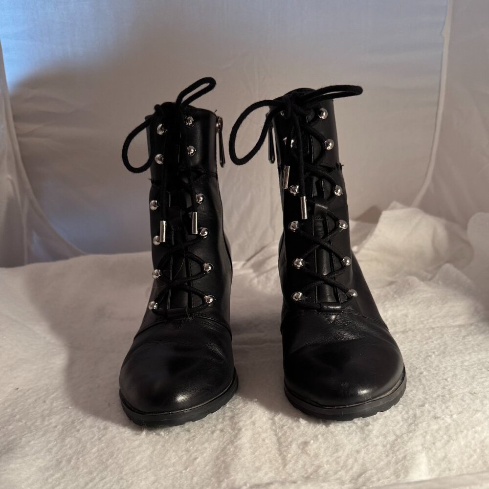 Aimee Kestenberg Black Leather Lace-up Ankle Boots - 8.0 - Zipper Closure - Picture 6 of 10